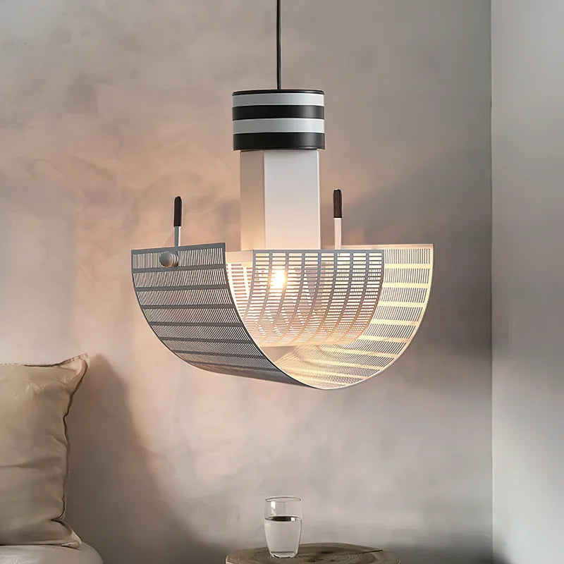 Geometric Pendant Light Art Shogun Lamp Black White Stripe Danish Design Afralia™