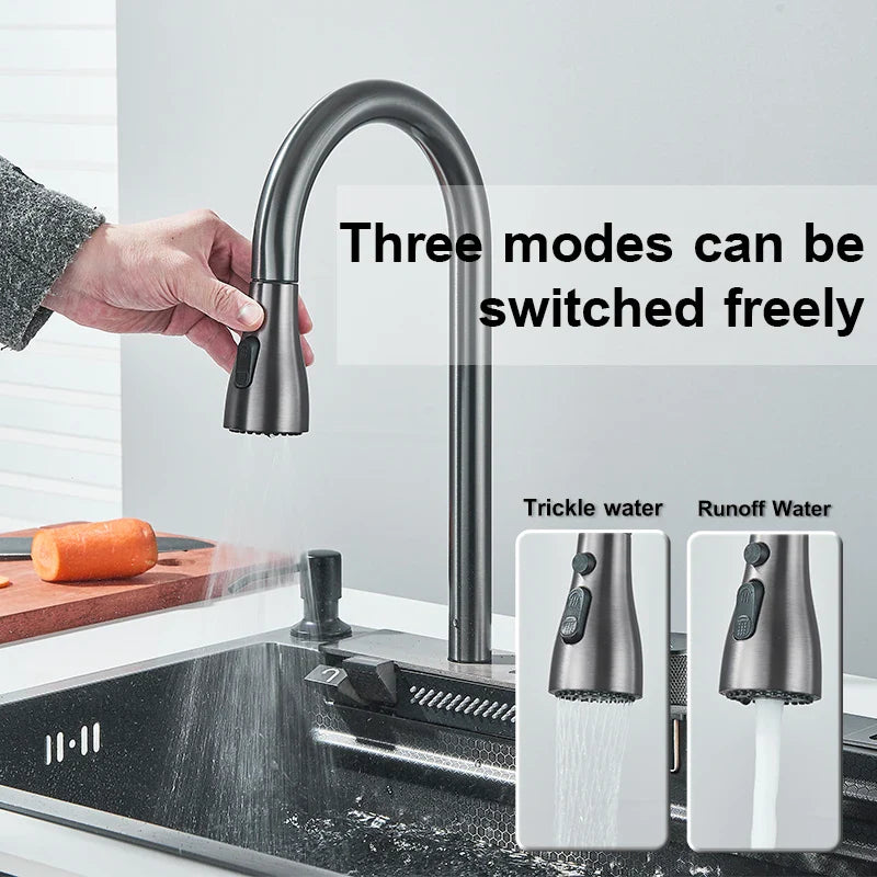 Afralia™ Stainless Steel Kitchen Sink Faucet Set with Digital Display - Complete Solution