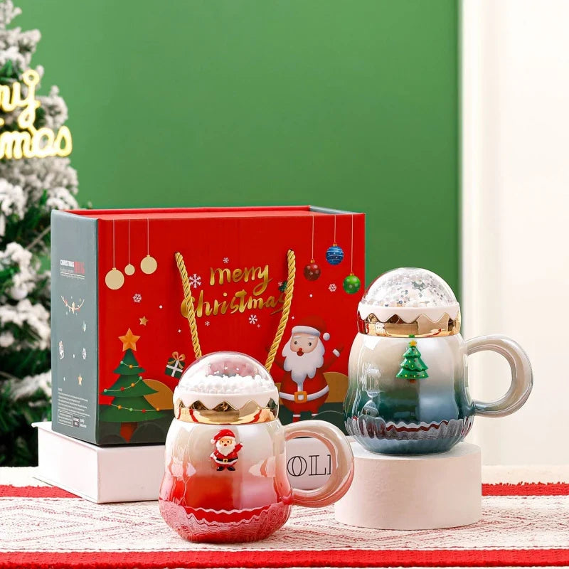 Afralia™ Christmas Santa Ceramic Mug with Lid - Festive Holiday Gift for Home & Office