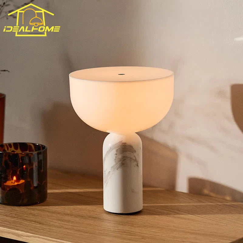 Afralia™ Marble Table Lamp Touch Switch USB Charging Desk Light Medieval Cream