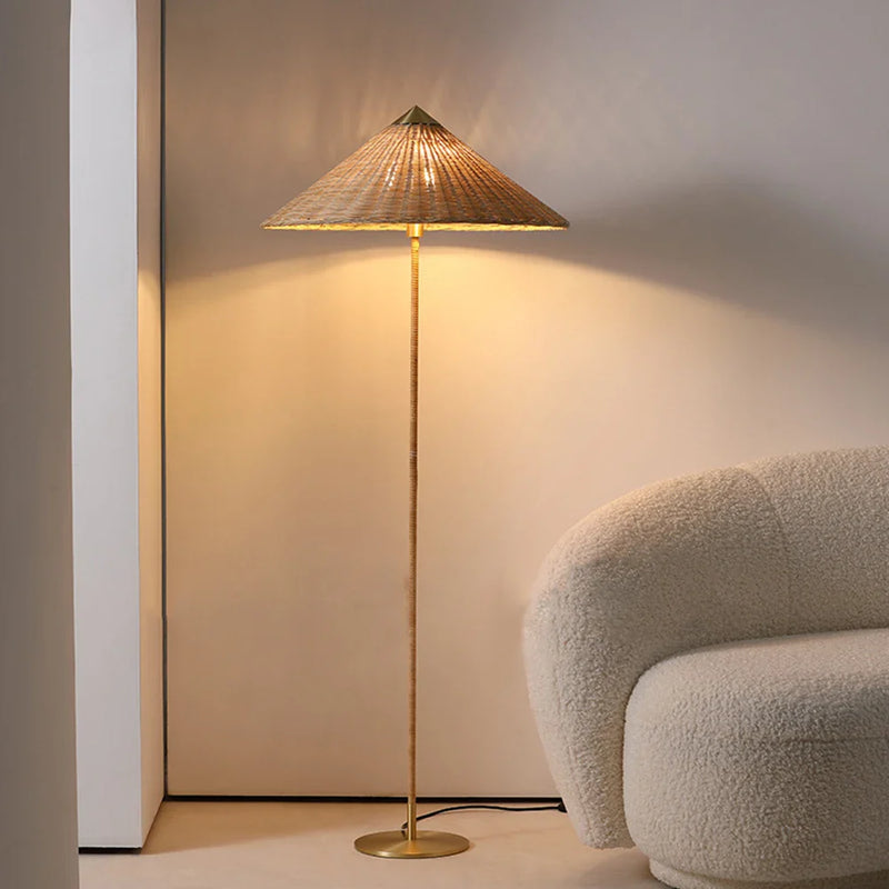 Afralia™ Wabi Sabi Rattan LED Floor Lamp by Tynell: Minimalist Bedroom Standing Light