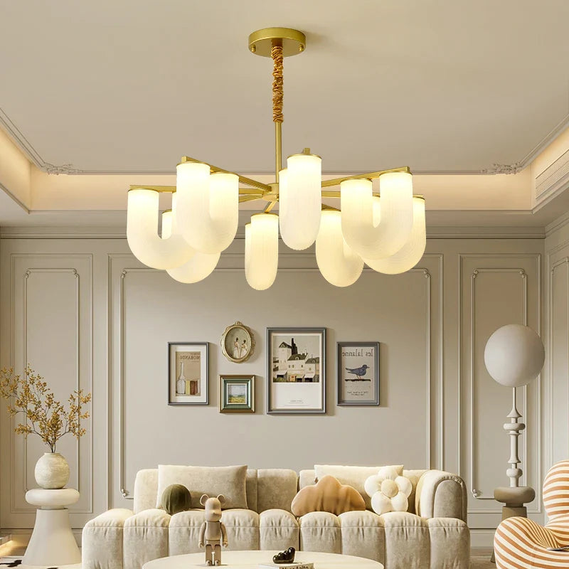 Afralia™ LED U-shaped Acrylic Pendant Lights in Gold Metal for Parlor, Dining Room, Kitchen