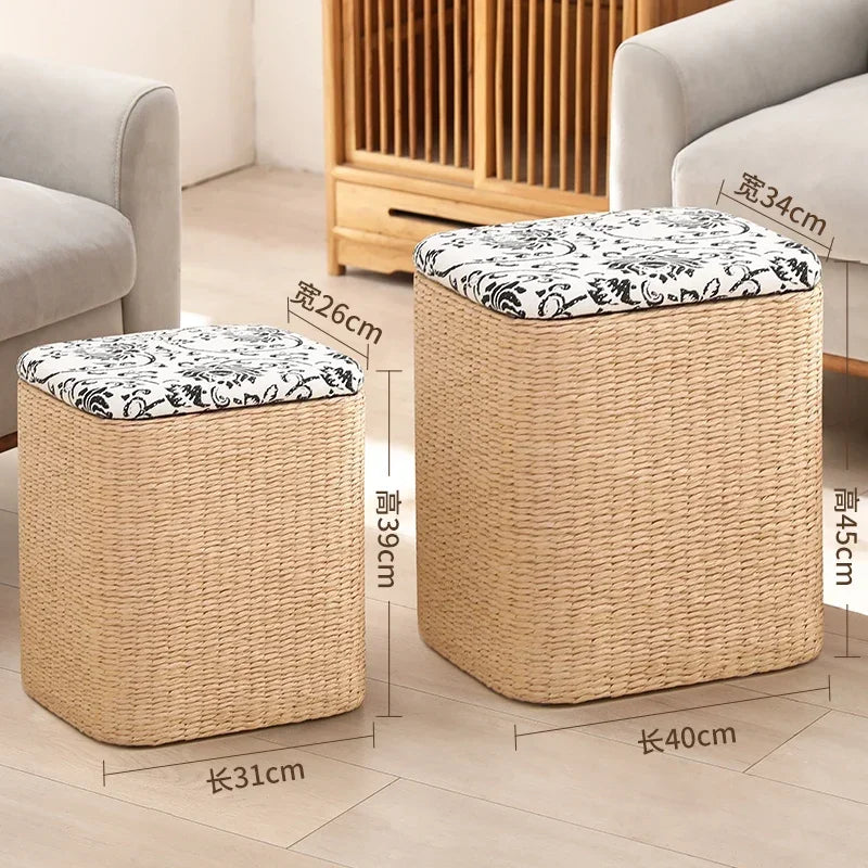 Afralia™ Rattan Wicker Ottoman Shoe Cabinet Storage Stool & Footrest