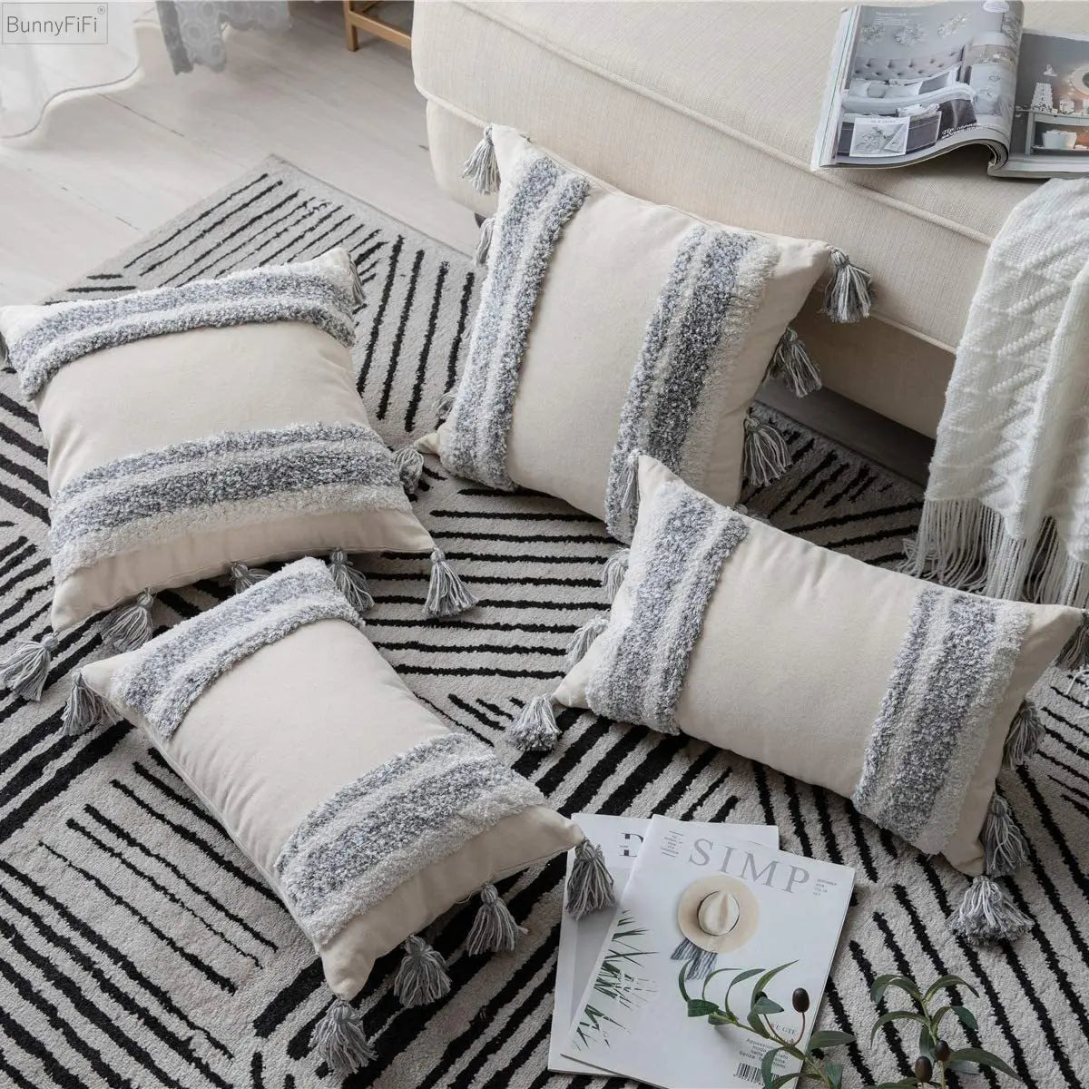 Afralia™ Tufted Tassel Throw Pillow Cover - Soft & Comfy Boho Decor for Living Room