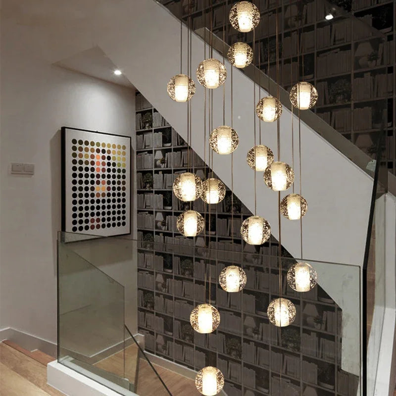 Afralia™ Crystal Ball LED Chandelier Pendant Light for Living Room Kitchen Stair Salon