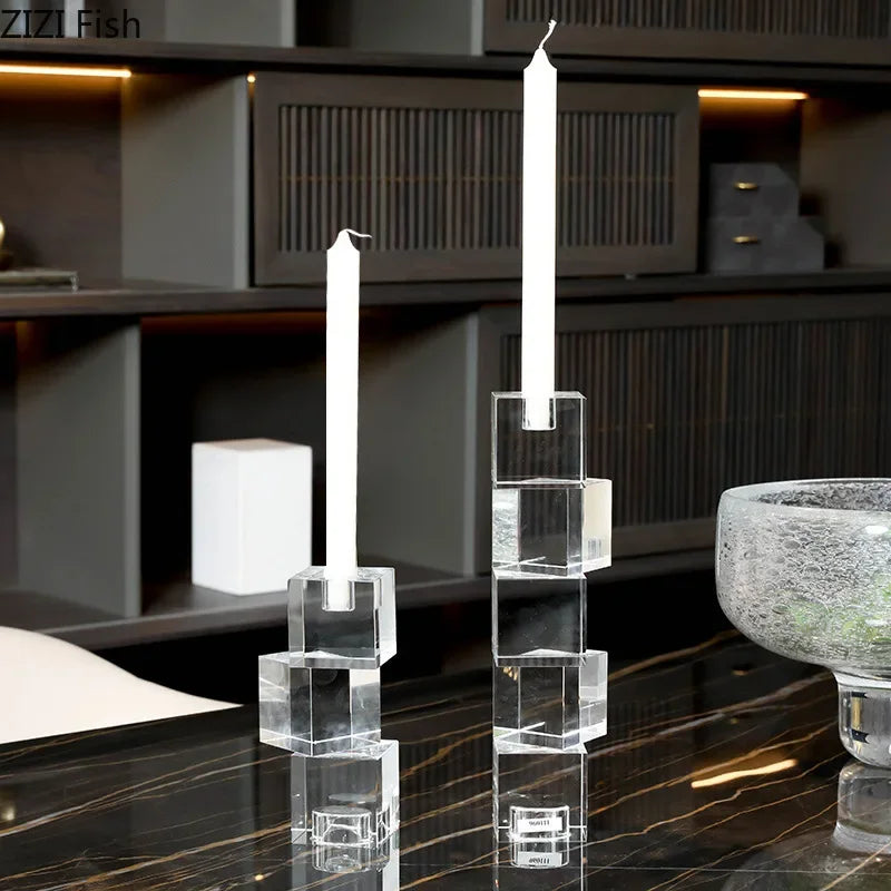 Afralia™ Square Crystal Candle Holders Modern Decor_CUBE