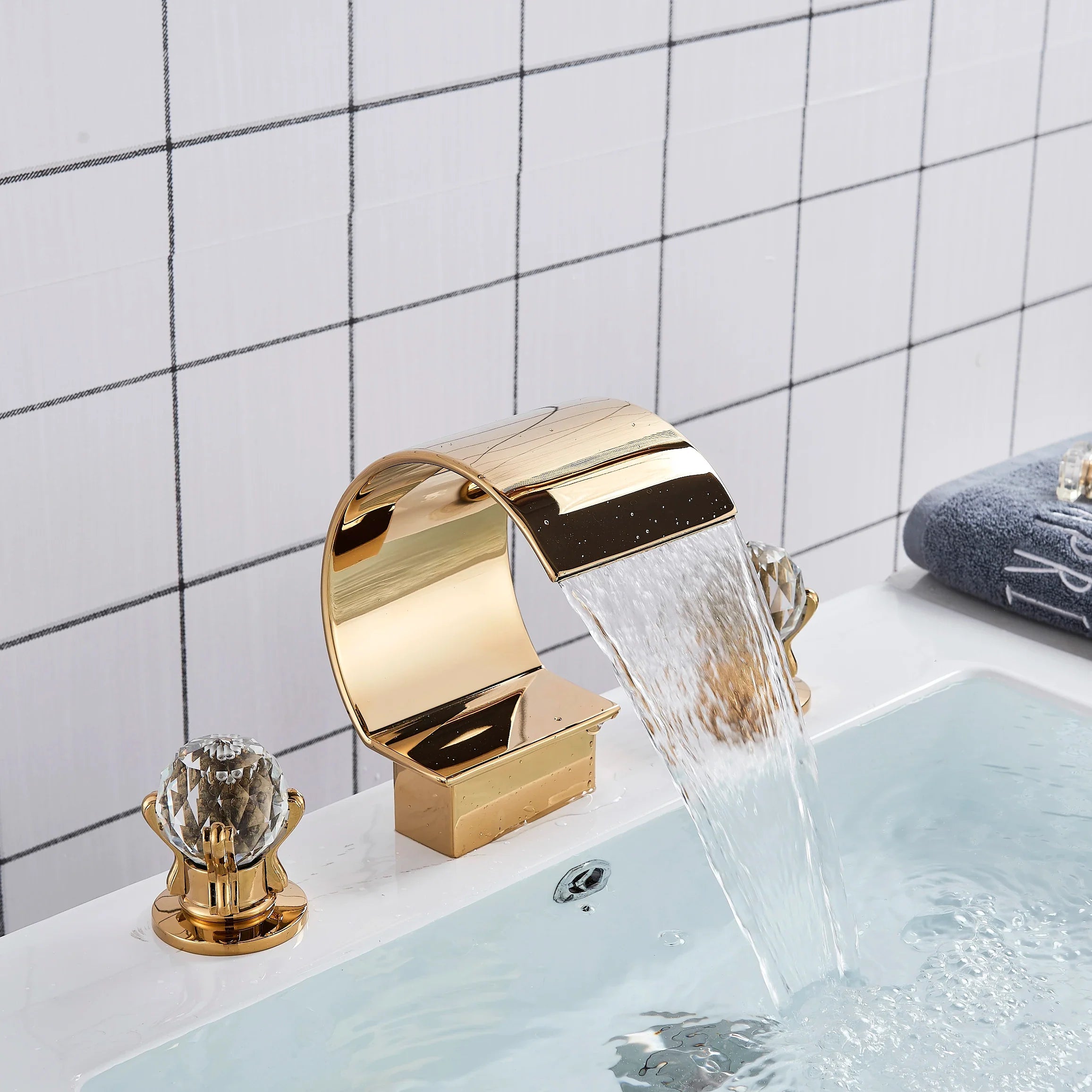 Afralia™ Crystal Handle Gold Basin Faucet Set, Hot Cold Water Mixer Tap