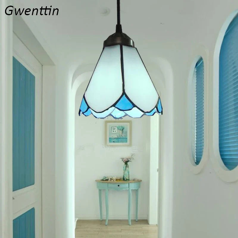 Tiffany Style Pendant Light for Dining Room Tiffany Mediterranean Hanging Lamp for Bedroom by Afralia™