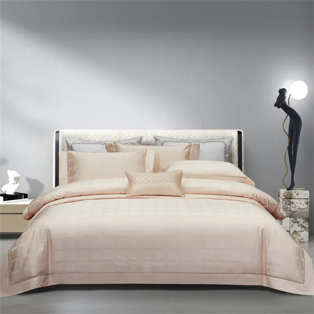 Afralia™ Luxury Nordic Red Egyptian Cotton Jacquard Embroidery Bedding Set