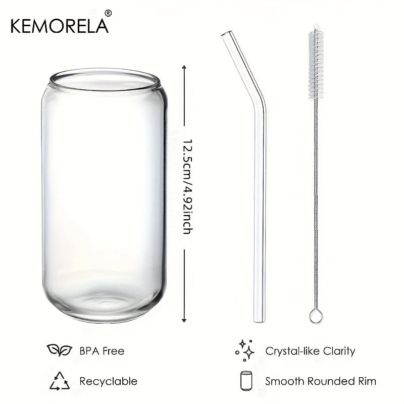 Afralia™ Glass Drinking Glasses Set with Straws - 4-Piece Can Shaped Cups