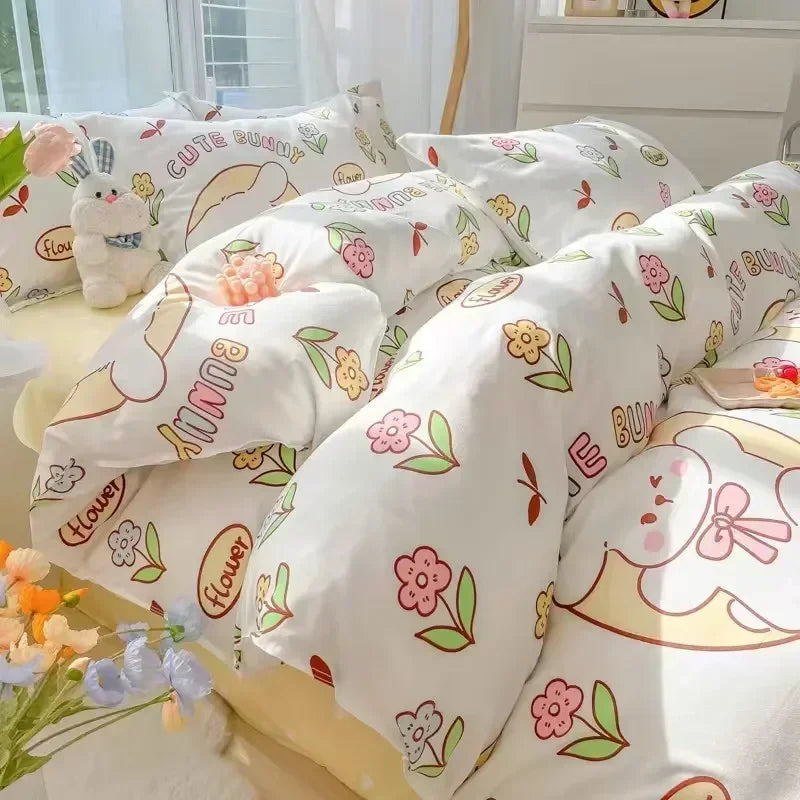 Afralia™ Cartoon Print Polyester Bedding Set Full Size Soft Duvet Cover Set