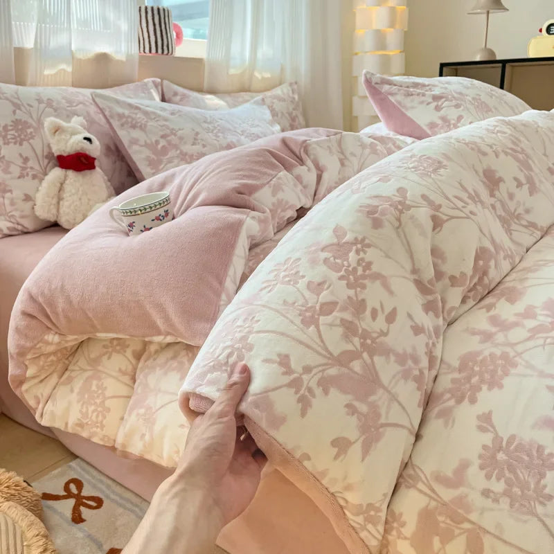 Afralia™ Plush Milk Velvet Bedding Set for Double Bedsheet Duvet Cover, Winter Warm Comforter