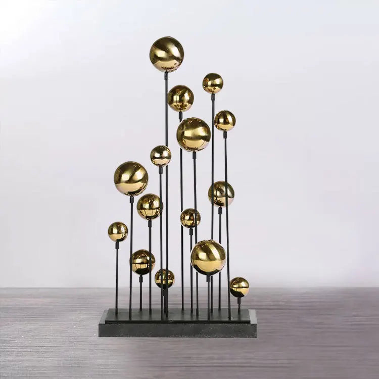 Afralia™ Geometric Golden Ball Sculpture: Metal Handicrafts Home Decor Ornament