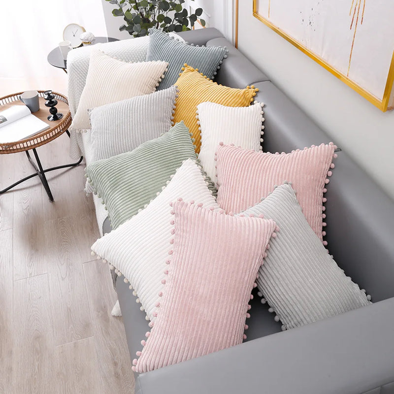 Afralia™ Corduroy Pompom Cushion Cover 45x45 for Sofa Living Room