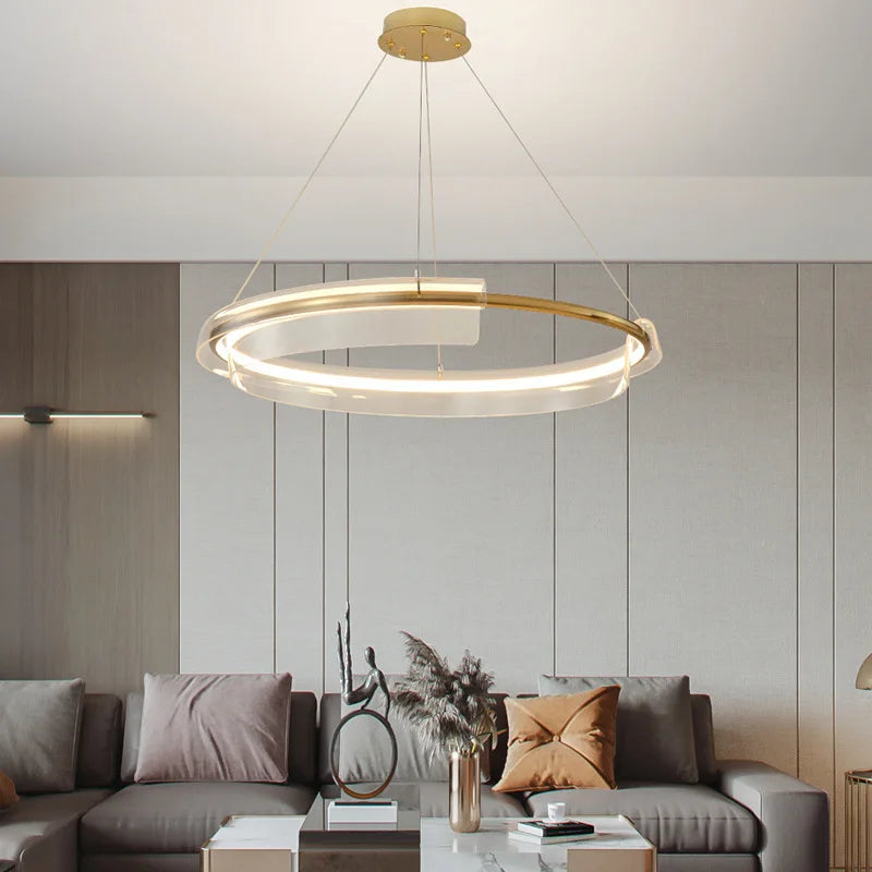 Afralia™ Gold Ring Chandelier LED Pendant Light Modern Hanging Lamp for Home Decoration