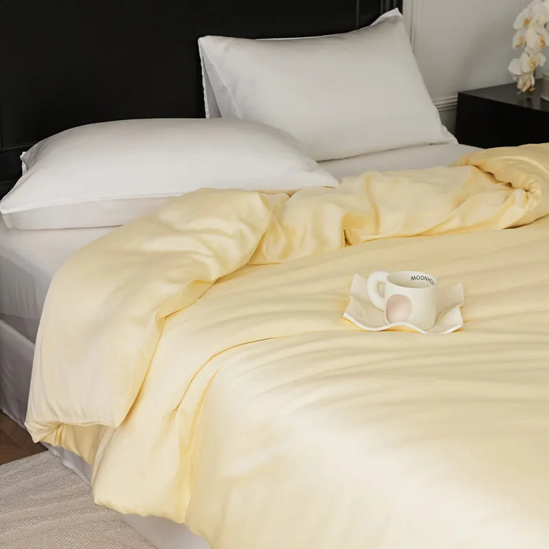 Afralia™ Double Layer Satin Queen Duvet Set Smooth & Cool Luxury Quilt Cover Pillowcases