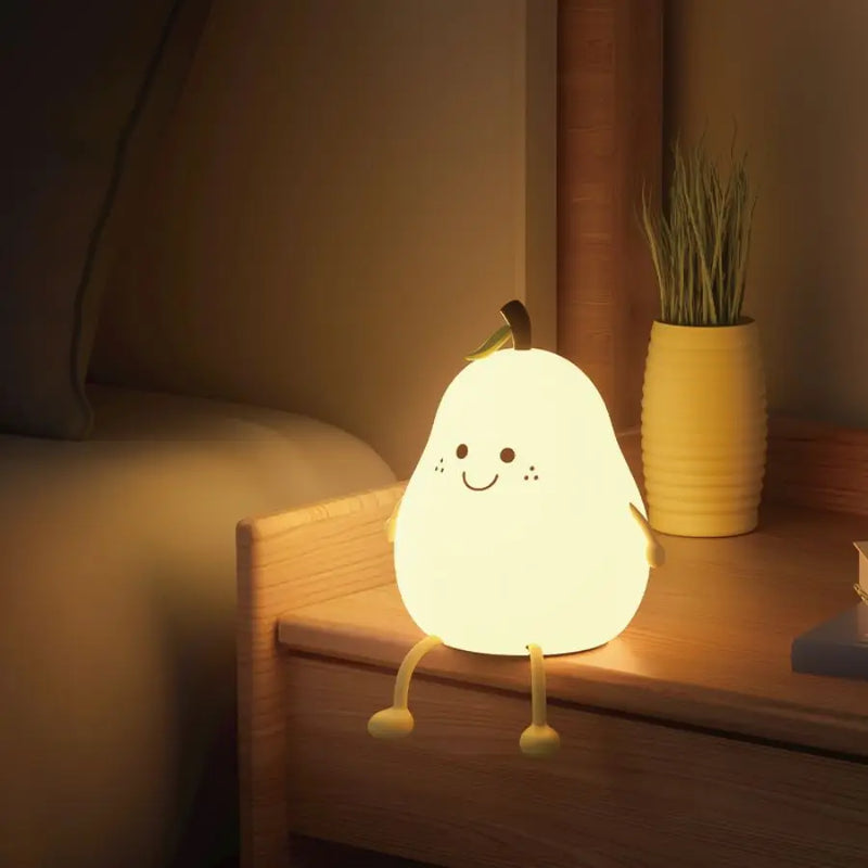 Afralia™ Pear Fruit Silicone Night Light: 7-Color Touch USB Rechargeable Lamp