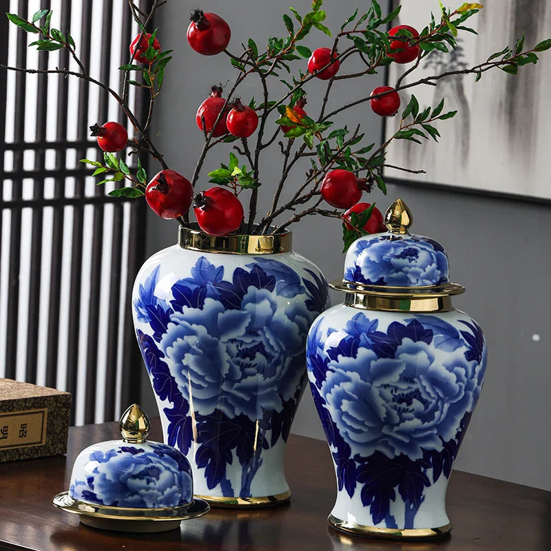 Afralia™ Blue White Porcelain General Jar Vase Handicraft Home Decoration Ornaments