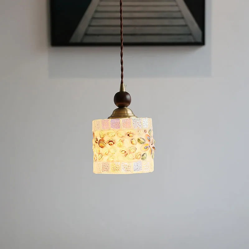 Afralia™ Glass LED Pendant Lights Walnut Wood Adjustable Hanging Lamp