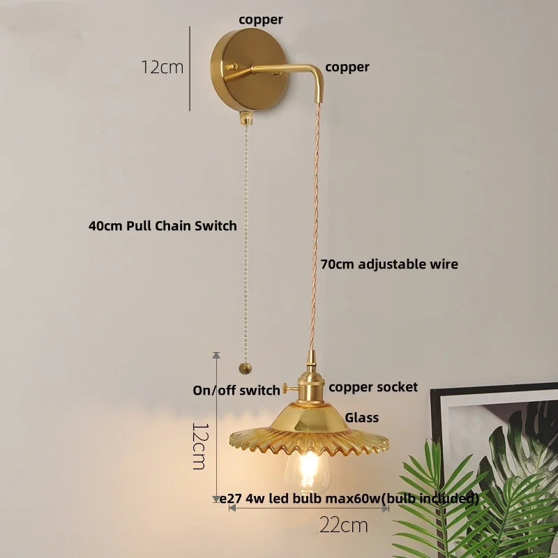 Afralia™ White Glass LED Wall Lamp with Pull Chain Switch, Modern Nordic Design