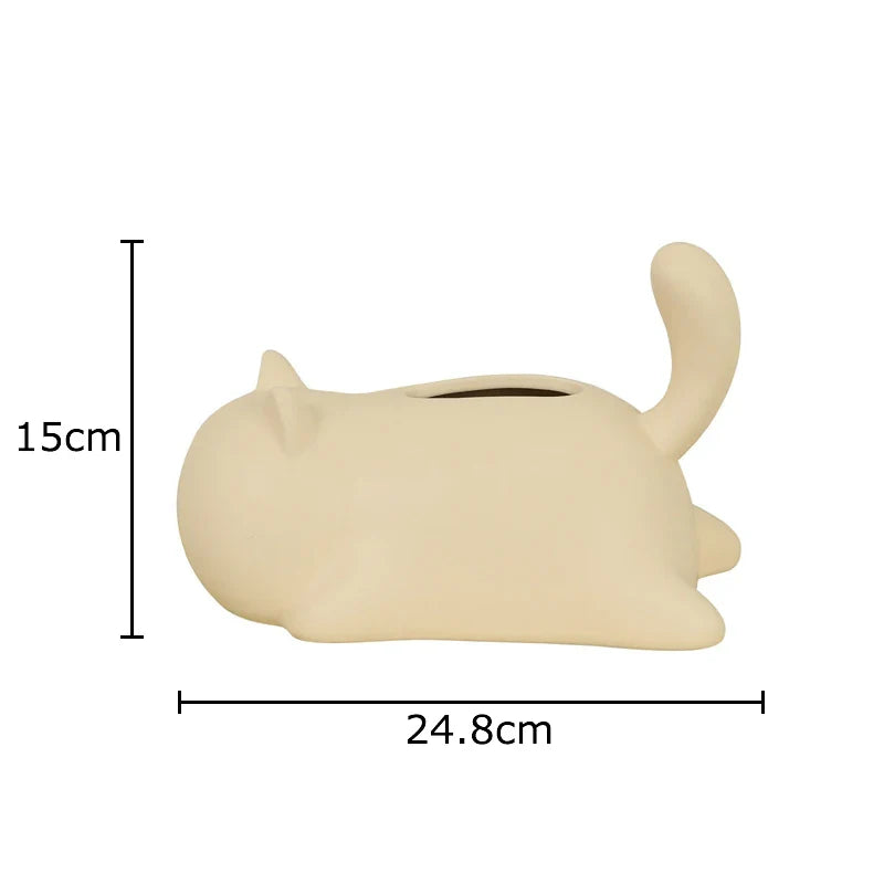 Afralia™ Cat Ceramic Tissue Box Modern Home Decor