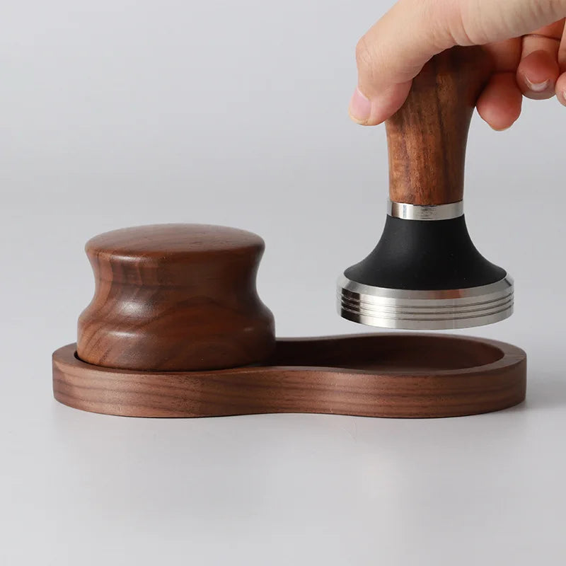 Afralia™ Coffee Tamper Wooden Stand & Mat Holder Barista Cafe Accessories Base