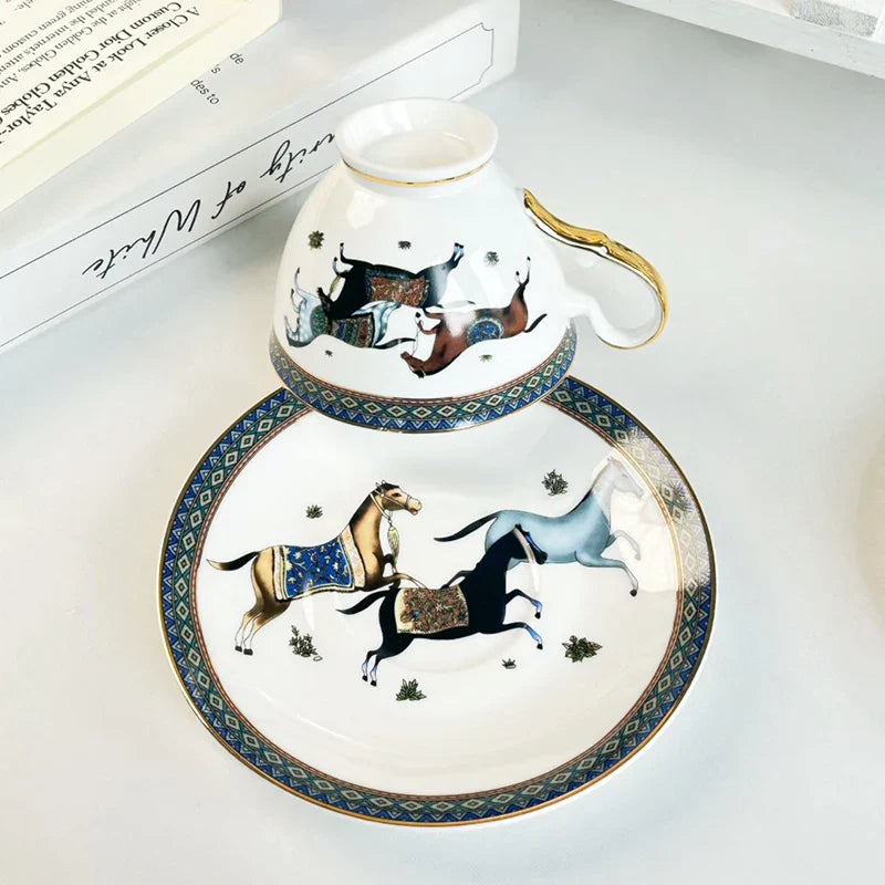 Afralia™ Bone Porcelain Coffee Mug Cup Saucer Set for Dining Table Tea Fruits Juice