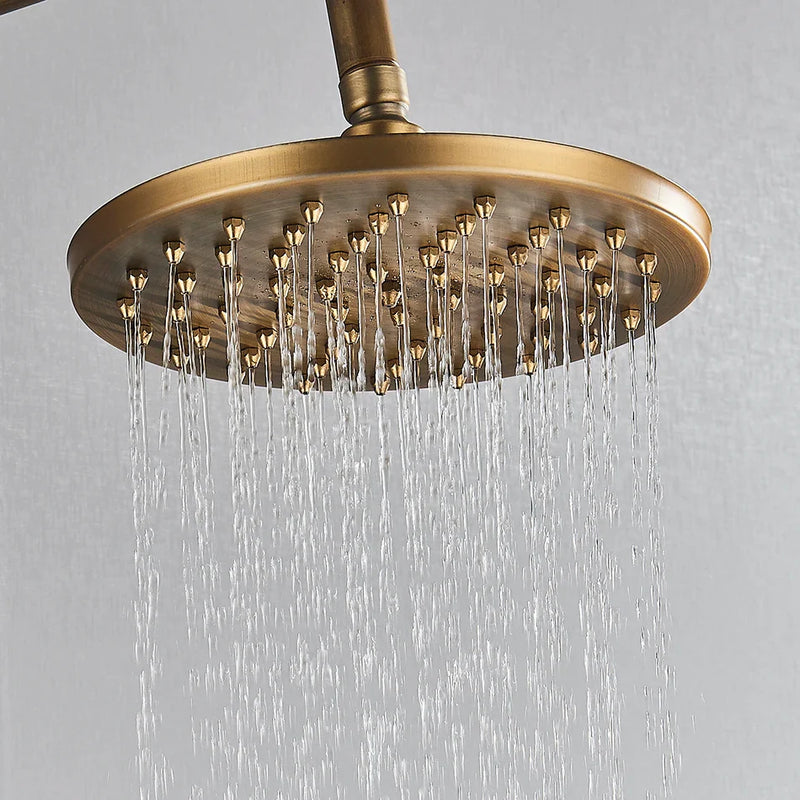 Afralia™ Antique Brass Bath Rainfall Shower Head - 8 inch Solid Brass Handheld Shower