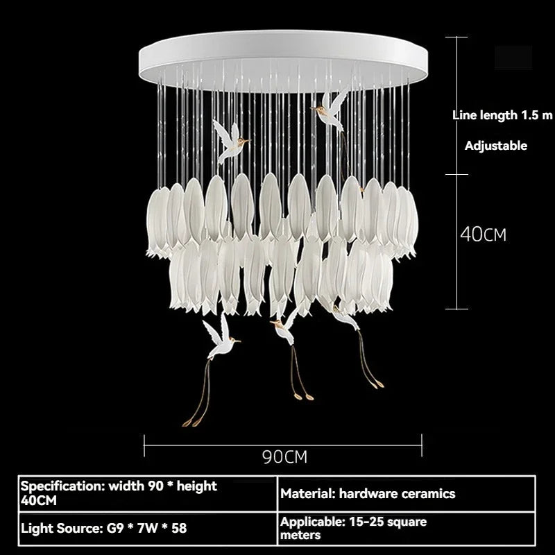 Afralia™ Ceramic Flower Chandelier for High Ceiling Staircase Loft Living Room