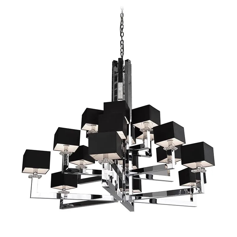 Afralia™ 12-Light Chrome Chandelier with Black Shades - 37x37 inches