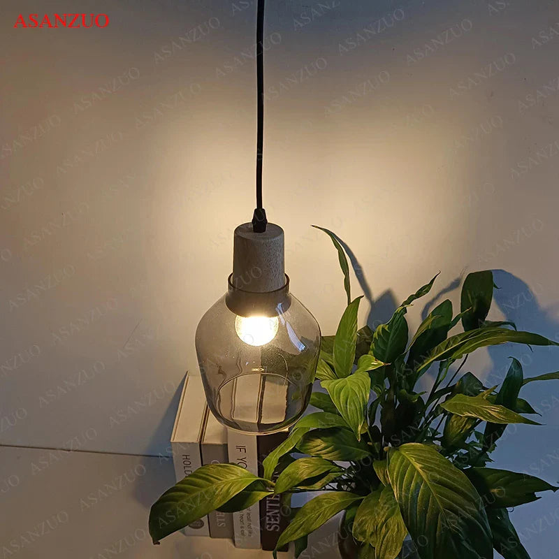 Nordic Wood Pendant Lights Glass Loft Industrial Hanging Lamp for Living Dining Room - Afralia™