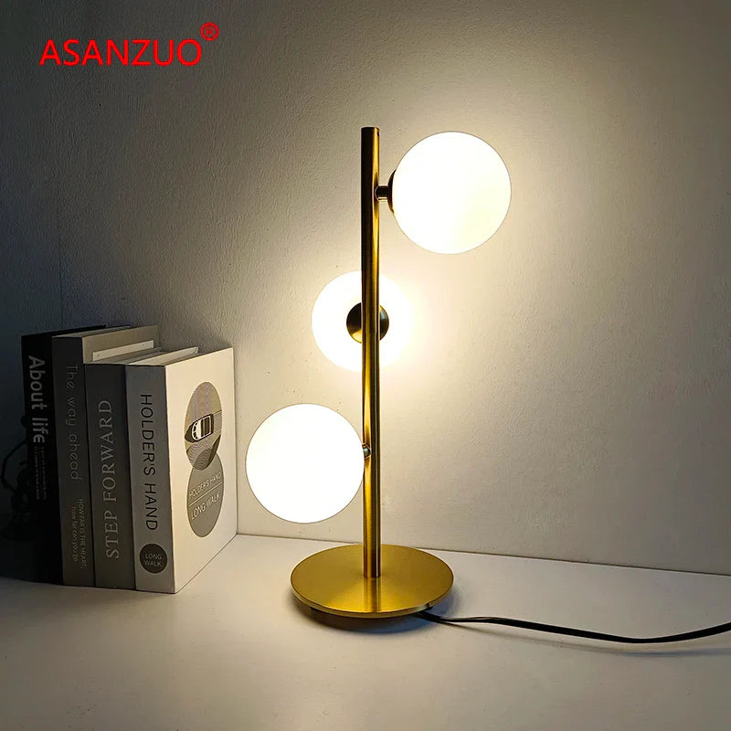 Afralia™ LED Gold Table Lamp with Milk White Glass Lampshade