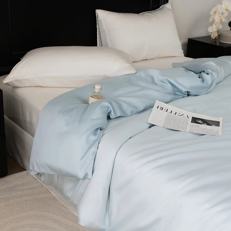 Afralia™ Double Layer Satin Queen Duvet Set Smooth & Cool Luxury Quilt Cover Pillowcases