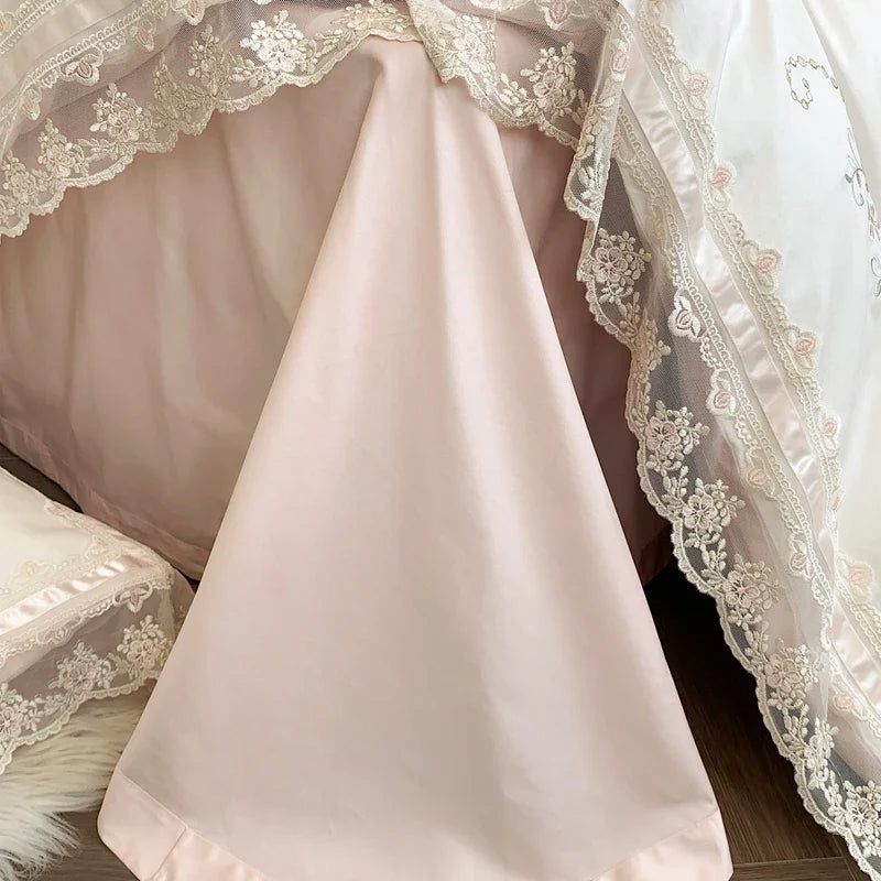 Afralia™ French Lace Flowers Embroidery Wedding Bedding Set 1200TC - Luxurious and Romantic Cotton Duvet Cover Set