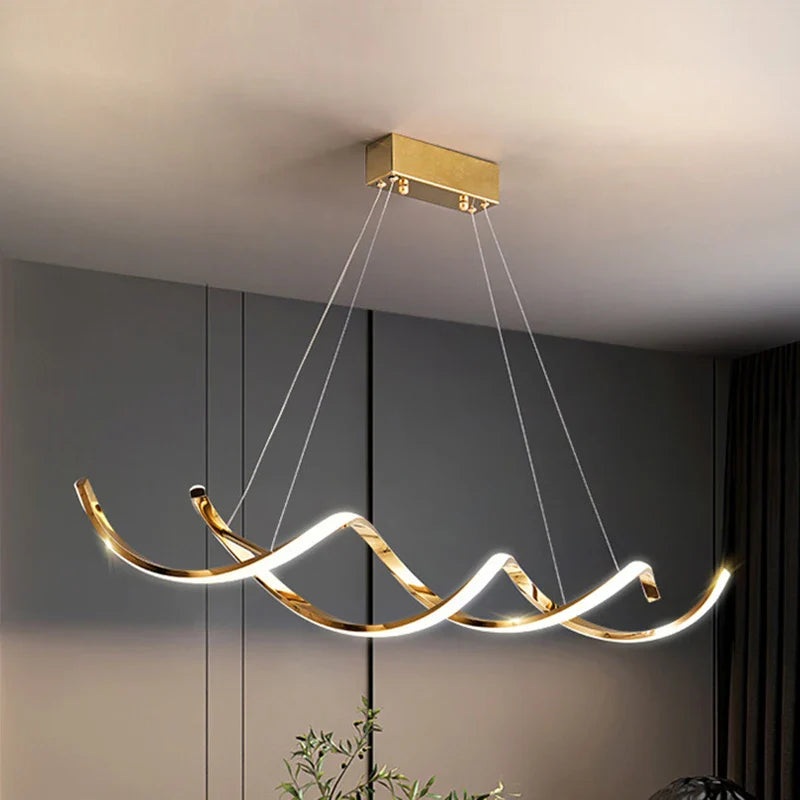 Afralia™ Modern Wave LED Chandelier for Luxury Dining Room and Cafe Lighting