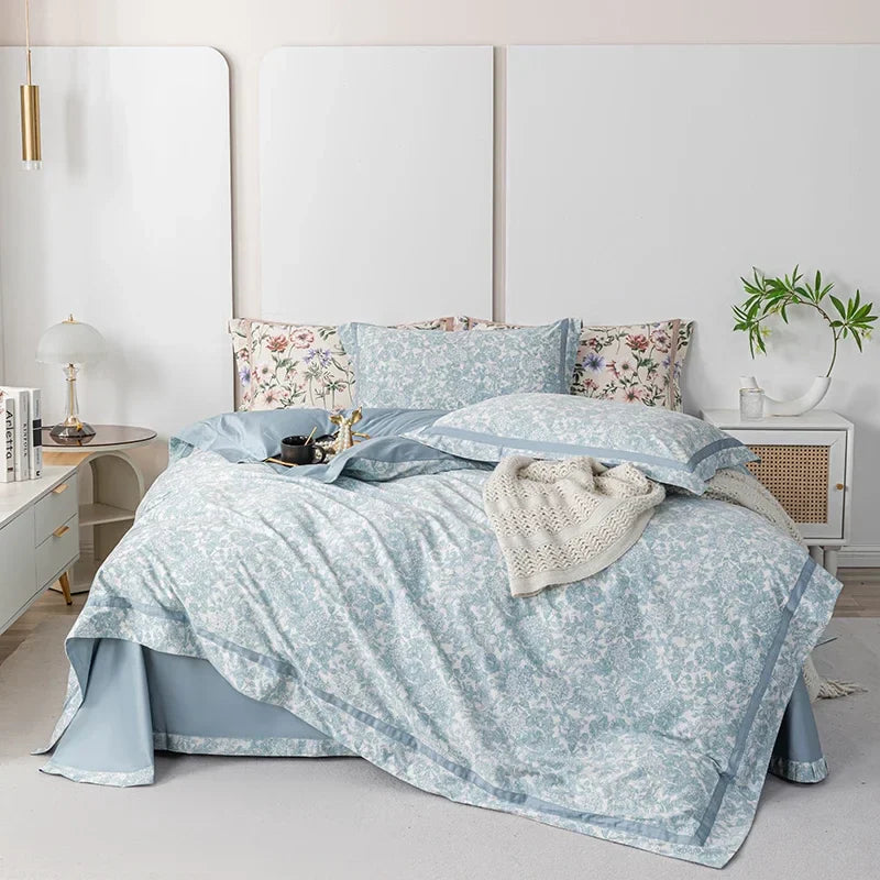 Afralia™ 100s Egyptian Cotton Bedding Set: Queen King RU Print Sheet Pillowcase Quilt Cover