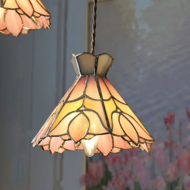 Afralia™ Tiffany Flower Glass LED Pendant Light for Nordic Modern Home Decor