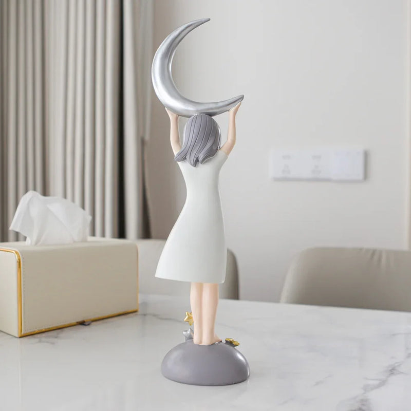 Nordic Moon Girl Figurine by Afralia™ - Elegant Kids' Gift & Home Decor Craft