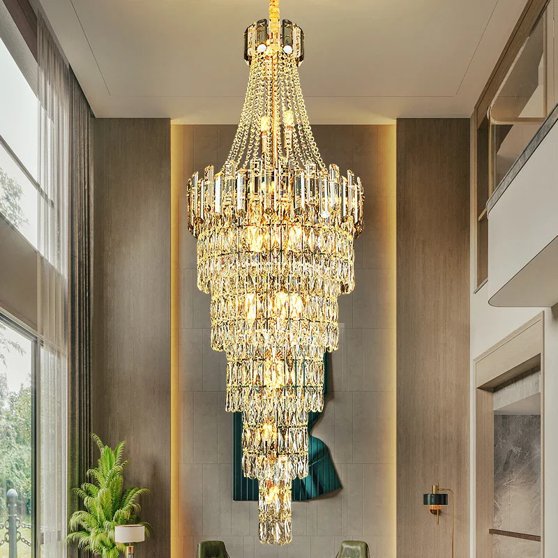 Afralia™ Crystal Chandelier Staircase Light LED Luxury Decoration