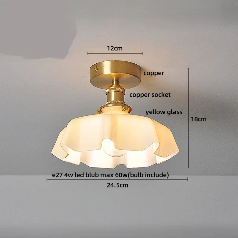 Afralia™ Tiffany Cube Glass LED Ceiling Lamp Copper Canopy Flush Mount Light