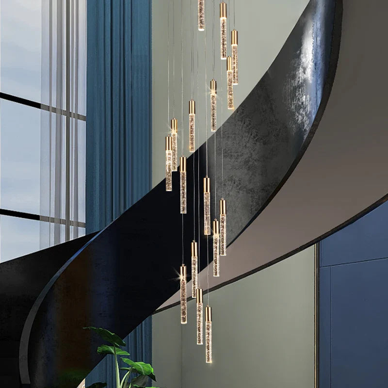 Afralia™ Cylindrical Stair Chandelier: Modern Attic Living Room Lighting