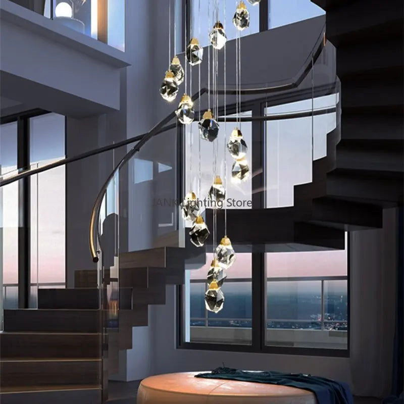 Afralia™ Modern Luxury Villa Staircase Chandelier LED Pendant Lights for Home Decoration