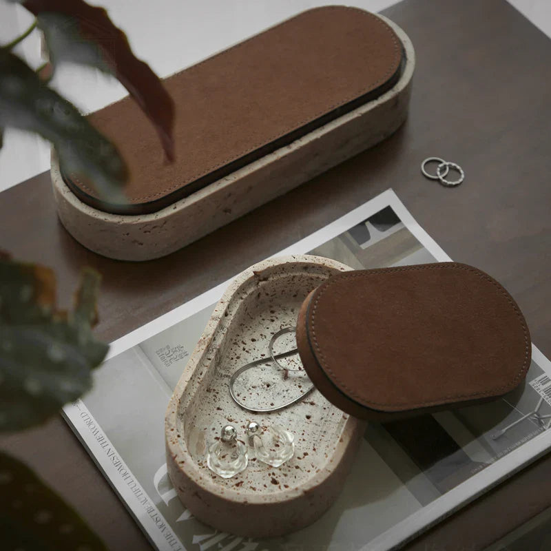 Afralia™ Natural Stone Oval Jewelry Box with Leather Cover