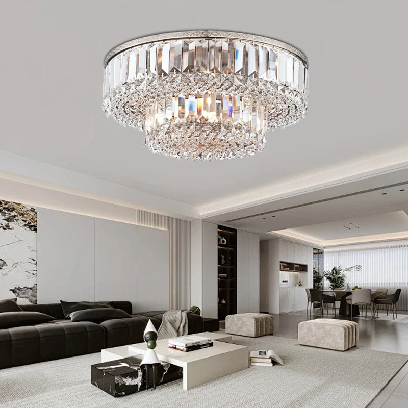 Afralia™ Large Crystal Chandelier Chrome Hanging Lamp for Dining Room Decor