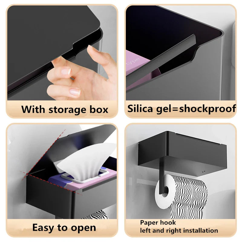 Afralia™ Toilet Paper Holder with Phone Shelf: Aluminum Tissue Roll Storage