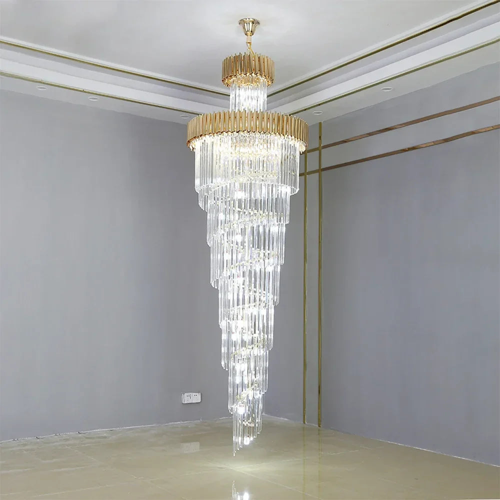 Afralia™ Crystal LED Chandeliers: Luxury Multi-layer Staircase Lighting, Black Stainless Steel
