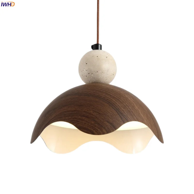Afralia™ Iron Yellow Travertine LED Pendant Light for Bedside Dining Living Room