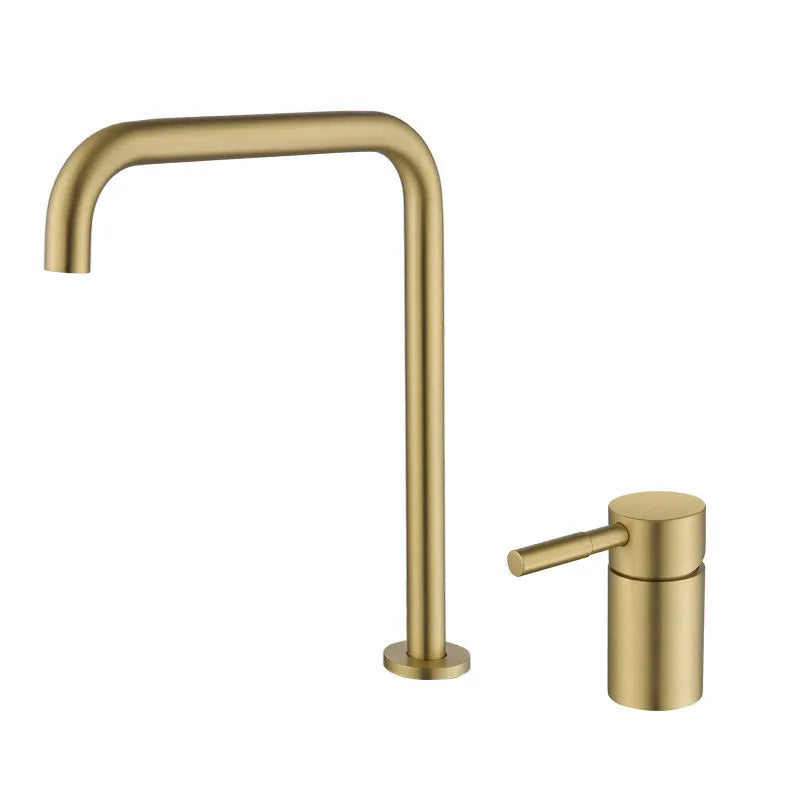 Afralia™ Black Basin Faucet: Brushed Gold Two-Hole Bathroom Sink Tap with Rotating Spout