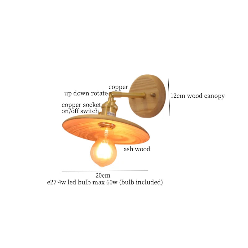 Afralia™ Nordic Wood LED Wall Lamp Pull Chain Switch for Home Decor & Lighting