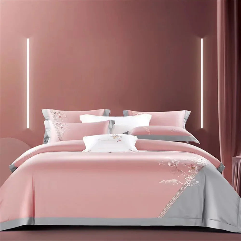 Afralia™ Pink Egyptian Cotton Jacquard Bedding Set with Satin Finish